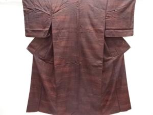 アンティーク　幾何学模様織り出し手織り紬着物